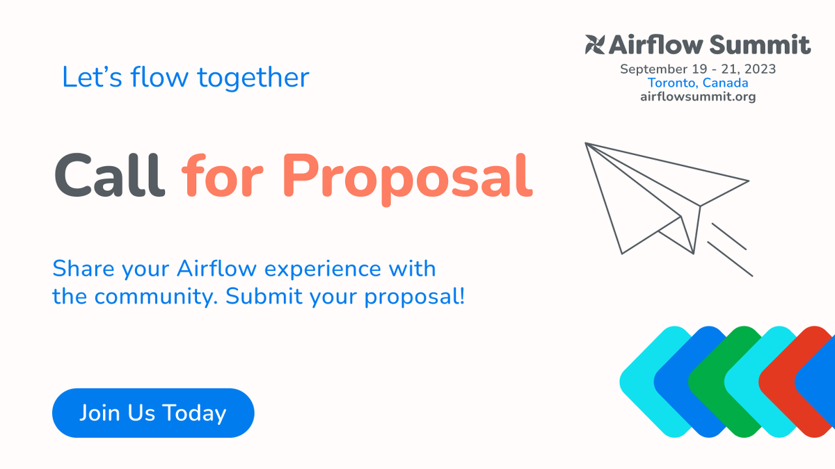 We are looking for Airflow speakers! Share your knowledge during the #AirflowSummit2023 in Toronto, Canada this year! 

Submit your session here 👇
bit.ly/3y22fJM

#Airflow @ApacheAirflow