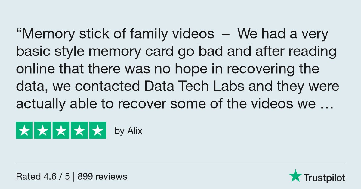 datatechlabs's tweet image. Alix gave DataTech Labs Data Recovery® 5 stars via #Trustpilot trustpilot.com/review/datatec…