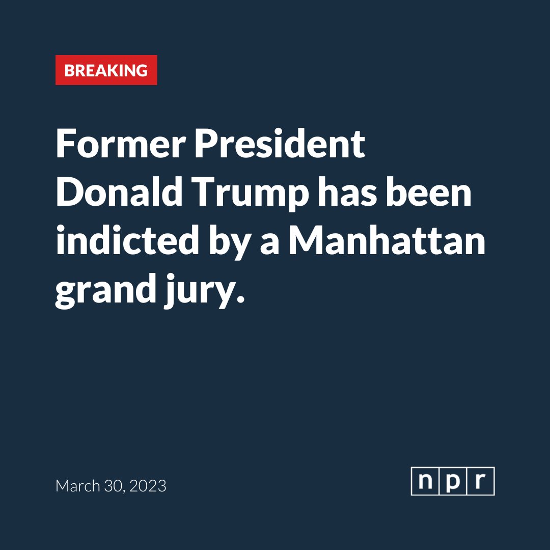 A Manhattan grand jury has indicted former President Donald Trump, multiple sources close to Trump confirmed to NPR. n.pr/3zrezDL