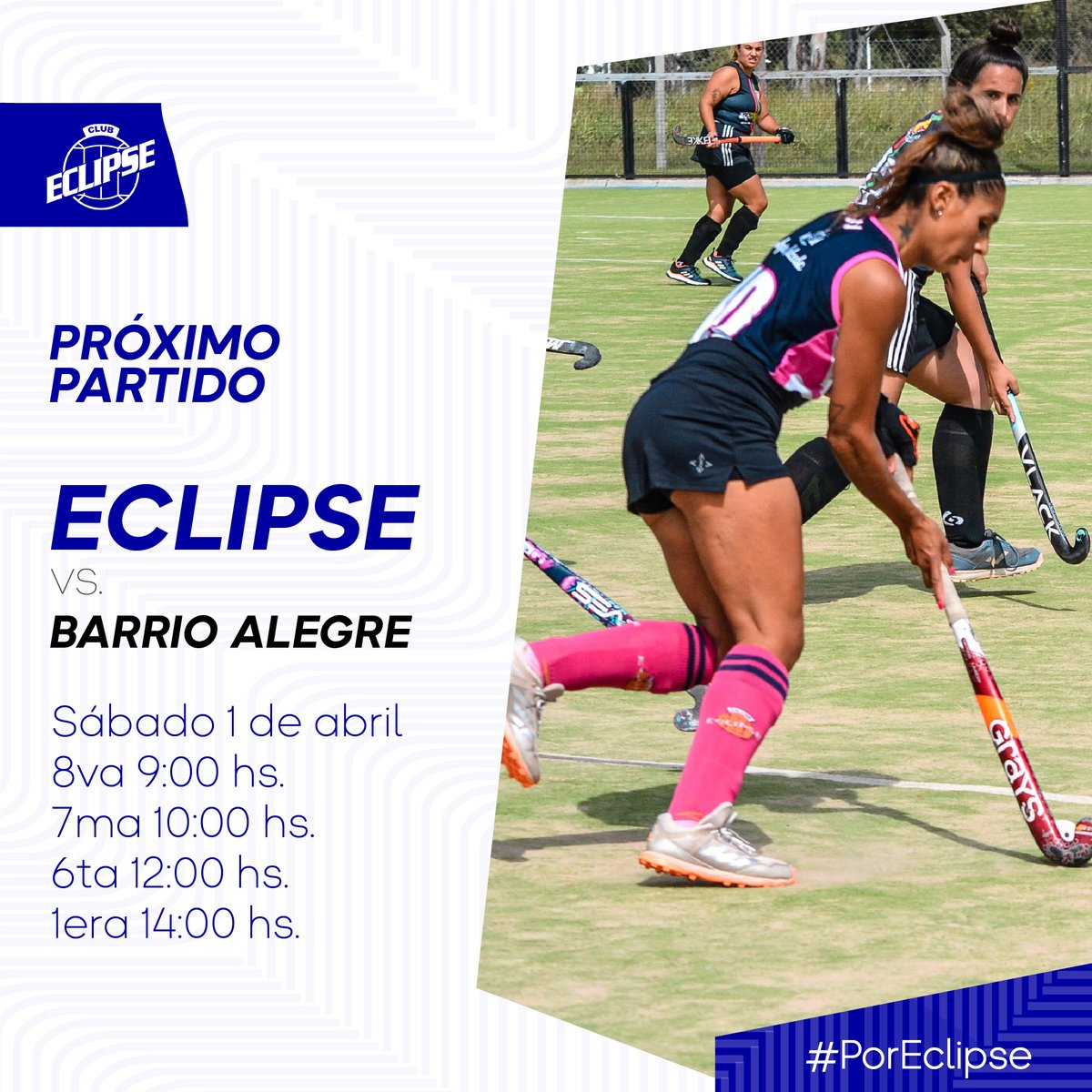 eclipsevillegas's tweet photo. #HockeyFemenino | ¡Próximo partido! 🔛🏑

Se viene la 3era fecha de la Federación Noroeste para nuestros planteles de hockey femenino.

🔹 Este sábado, enfrentaremos a Barrio Alegre, en el Sintético Municipal.

⌚ 8va 9:00 hs. | 7ma 10:00 hs. | 6ta 12:00 hs. | 1era 14:00 hs https://t.co/L5fNxDhoek