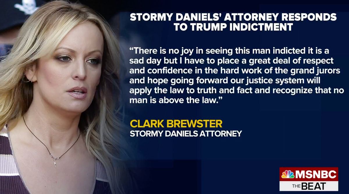 MSNOWNews's tweet photo. Stormy Daniels’ attorney, Clark Brewster, issues statement: “I have to place a great deal of respect and confidence in the hard work of the grand jurors.” https://t.co/ZJ99SB3ww6 https://t.co/OwYeTrSwMq