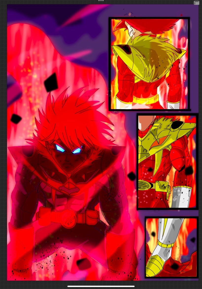 firefoxfrank23's tweet photo. This is part of a new serise that I am working on where I’m mixing 2 of my favorite franchises power rangers and dragonball where we have my oc cory transforming into the red lion worrier hope you all enjoy #DragonBall #DragonBallSuper #drsgonballart #powerrangerswildforce https://t.co/s8j0McpOP7