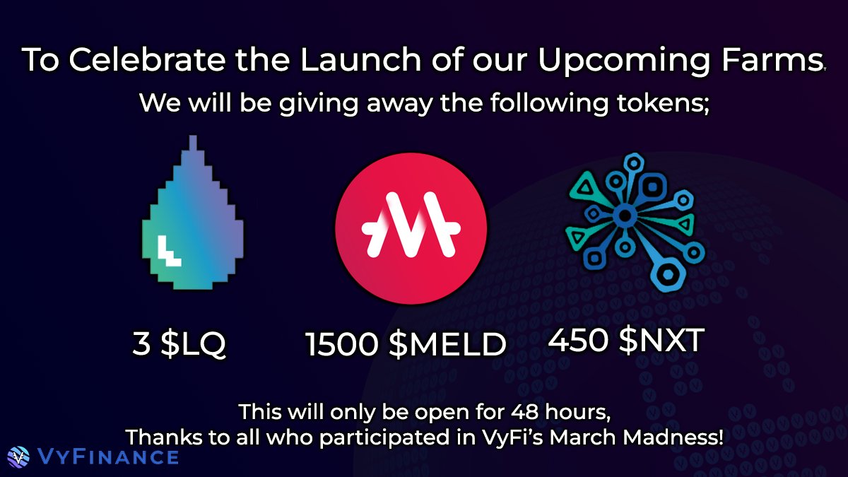 🚨GIVEAWAY ALERT🚨 The last giveaway for the month is a big one! 🤯 To Enter👇 1⃣Follow @VyFiOfficial, @liqwidfinance, @MELD_Defi & @nunet_global 2⃣Like this post 3⃣Retweet 4⃣Tag a friend 5⃣Share this tweet: bit.ly/3zjoprh Winner announced in 48 hours🥳