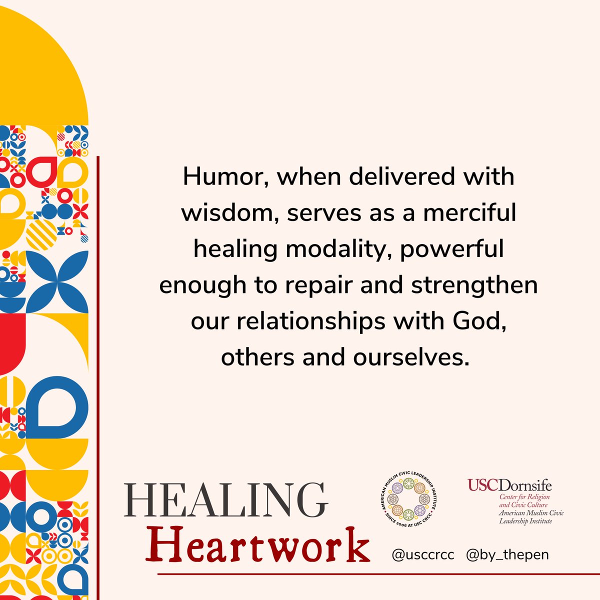 usccrcc's tweet photo. Muslims worship a “Lord who laughs,” Chaplain Sondos Kholaki, a fellow of the American Muslim Civic Leadership Institute, writes in part one of Healing Heartwork: Exploring Joy.
#AMCLI is pleased to share this toolkit over the course of #Ramadan. https://t.co/4AdzeV2eF0