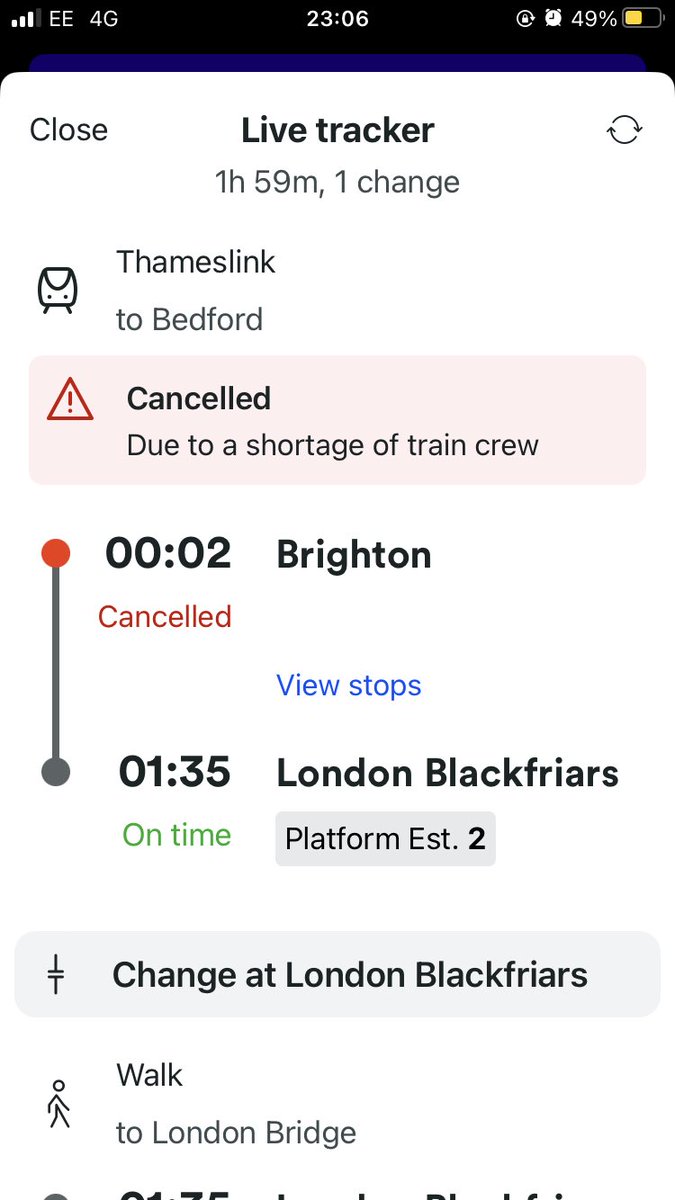 MissJonesrb's tweet photo. @thetrainline how do expect me to get back from Brighton to london????? The last train has been cancelled and I had work. What am I supposed to do? Why put on trains if you don’t have train crew??? This is deplorable. I’m literally stuck in Brighton. https://t.co/JLsgBp8tsY