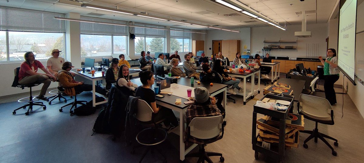 PEAQS2's tweet photo. Thanks to Dr. Sarah Schreiner, STROBE Director of Outreach and Broadening Participation, who visited FLC this week to talk to our researchers about how to give a rockin' research presentation. It was a full house! @FLCDurango #undergraduateresearch https://t.co/oRtndrH5Kh