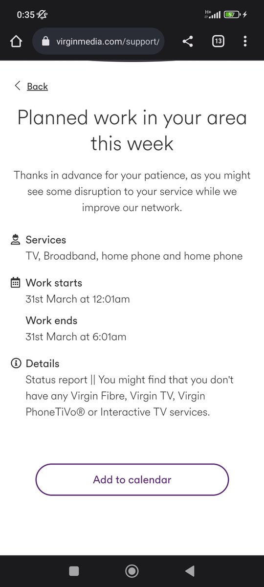AlanHart's tweet image. Could you not email or txt service outage notifications ahead of time @virginmedia ?
Rather than me finding out because  my internet disappeared for what could be up to 6 hours.