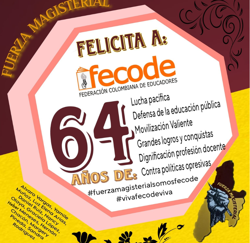 FUERZAMAG23's tweet photo. Fuerza Magisterial Tolima felicita a @fecode #Fuerzamagisterialsomosfecode https://t.co/axLe8iQ7Cg