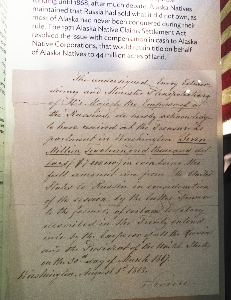 mminjuneauak's tweet photo. Today #alaskanativehistory, just-signed Treaty of Cession for U.S. purchase of Alaska includes...
"Uncivilized tribes will be subject to such laws & regulations as U.S. may, from time to time, adopt in regard to aboriginal tribes of that country."
#akhistory #alaskahistory https://t.co/XZVVBeVAHH