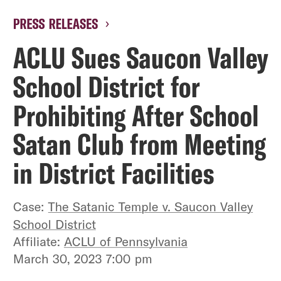 satanic_temple_'s tweet photo. The lawsuit alleges that the refusal to grant the After School Satan Club equal access to school facilities give a “heckler’s veto” to those who dislike the group’s religious viewpoint.

Full Press Release: https://t.co/GcfnngaLQI
To support ASSC, visit https://t.co/IldbjNSrGL https://t.co/c7T3jylp2v