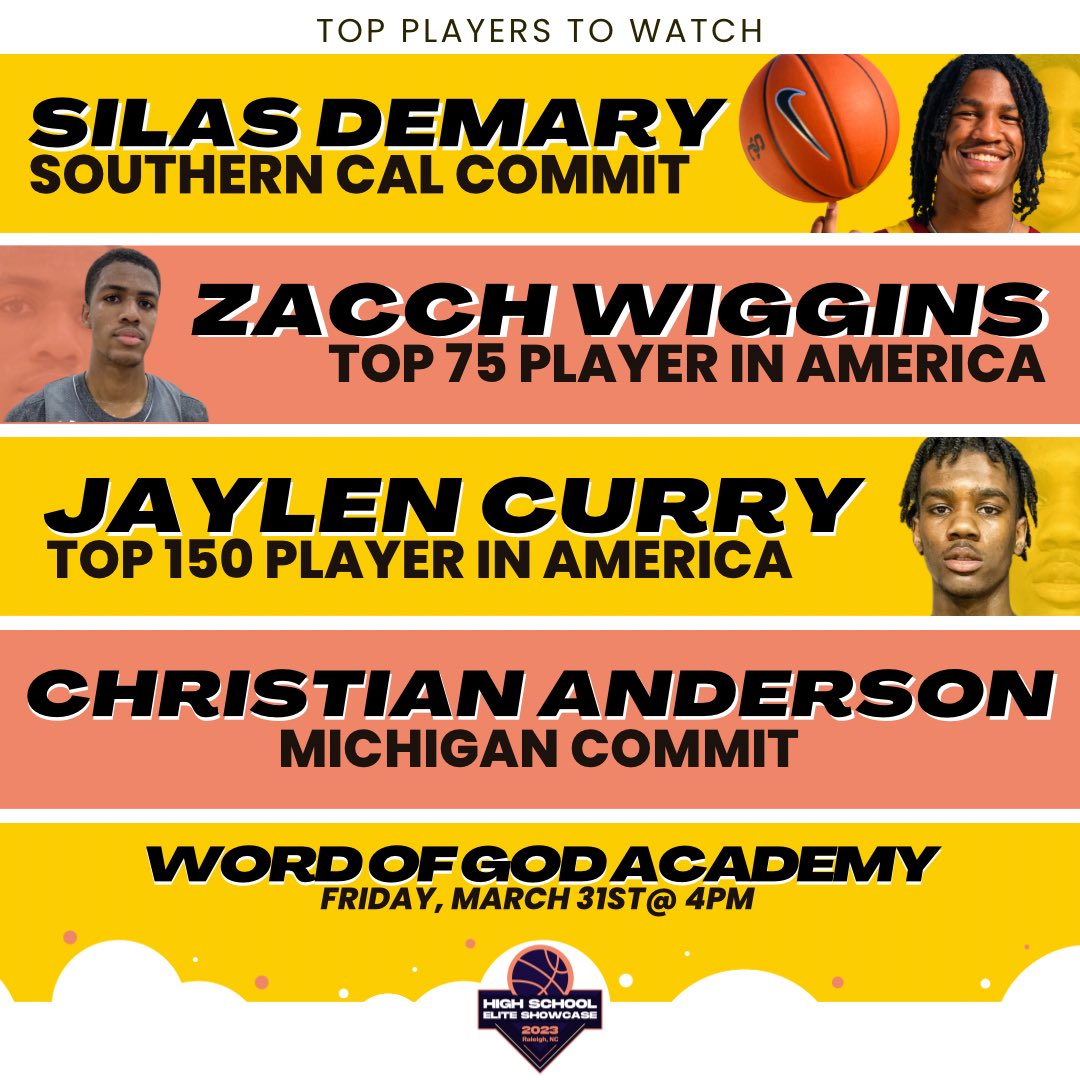 Hoop State Network (@thehoopstate) on Twitter photo 🚨FRIDAY @ 4PM🚨
The first ever <a href="/NCeliteshowcase/">NC Elite Showcase</a> hits <a href="/WOGCA1993/">Word of God Christian Academy</a> & it is LOADED!!
<a href="/IsaiahEvans26/">Isaiah Evans</a> x <a href="/ColtLangdon/">Colt Langdon</a> x <a href="/SadiqWhite11/">Sadiq White</a> x <a href="/silas_demaryjr/">Silas Demary Jr</a> x <a href="/swaggyzion0/">Zion Collins</a> x <a href="/JarinStevenson/">Jarin Stevenson</a> x <a href="/Jaylencurry0/">Jaylen Curry</a> x <a href="/chrisanders2024/">Christian Anderson Jr.</a>
🎟️: bit.ly/3TVMr5k
#HoopState #HoopStateLive 🚨FRIDAY @ 4PM🚨
The first ever <a href="/NCeliteshowcase/">NC Elite Showcase</a> hits <a href="/WOGCA1993/">Word of God Christian Academy</a> & it is LOADED!!
<a href="/IsaiahEvans26/">Isaiah Evans</a> x <a href="/ColtLangdon/">Colt Langdon</a> x <a href="/SadiqWhite11/">Sadiq White</a> x <a href="/silas_demaryjr/">Silas Demary Jr</a> x <a href="/swaggyzion0/">Zion Collins</a> x <a href="/JarinStevenson/">Jarin Stevenson</a> x <a href="/Jaylencurry0/">Jaylen Curry</a> x <a href="/chrisanders2024/">Christian Anderson Jr.</a>
🎟️: bit.ly/3TVMr5k
#HoopState #HoopStateLive