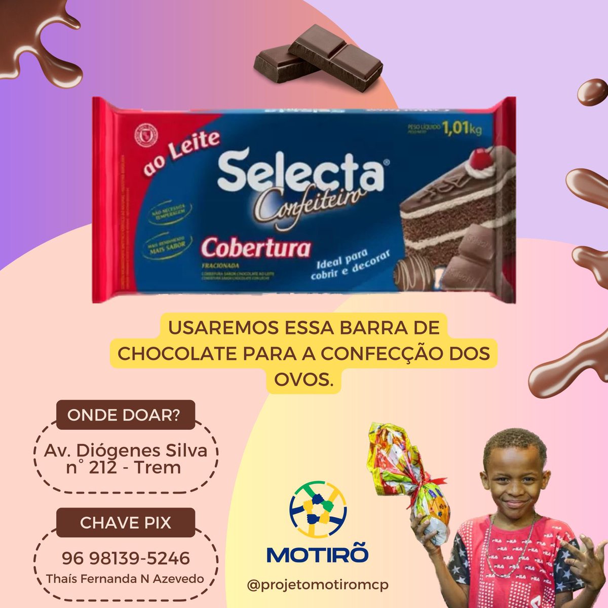 Nós do Projeto Motirõ vamos fazer a Páscoa de mais de 200 crianças carentes mais feliz. Ainda dá tempo de ajudar! 🙏🏼