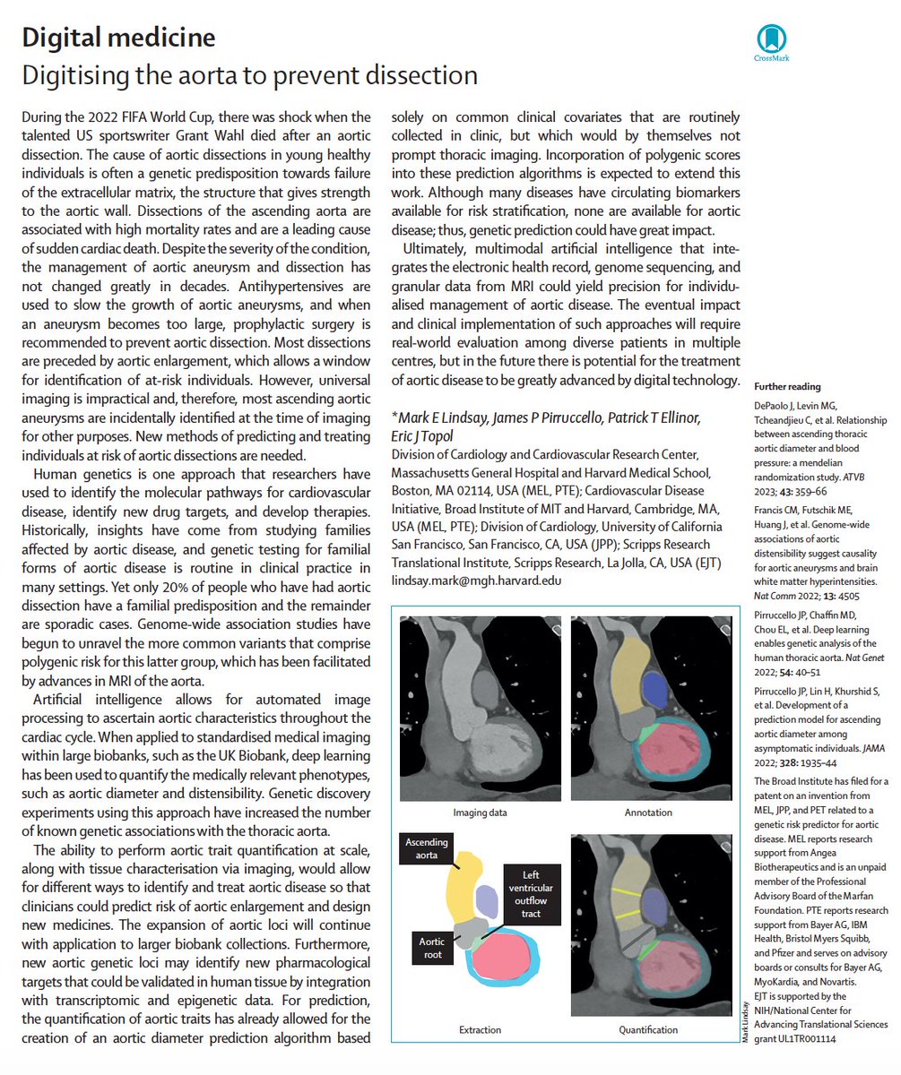 Eric Topol (@erictopol) on Twitter photo Using #AI to predict and ultimately prevent aortic dissection
Our new <a href="/TheLancet/">The Lancet</a> digital medicine essay
thelancet.com/journals/lance… @MarkELindsay <a href="/patrick_ellinor/">Patrick Ellinor</a> <a href="/jpirruccello/">James Pirruccello</a> Using #AI to predict and ultimately prevent aortic dissection
Our new <a href="/TheLancet/">The Lancet</a> digital medicine essay
thelancet.com/journals/lance… @MarkELindsay <a href="/patrick_ellinor/">Patrick Ellinor</a> <a href="/jpirruccello/">James Pirruccello</a>
