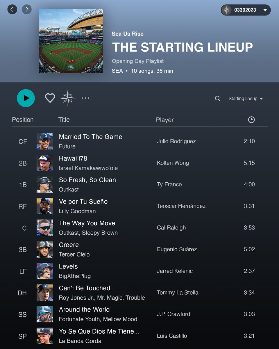 Mariners's tweet photo. Dropping the hottest playlist on Opening Day 🔥 

🔗 https://t.co/1DGB4pOqsa https://t.co/IcgiBlR6wa