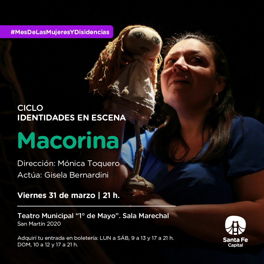 _SantaFeCapital's tweet photo. #IdentidadesEnEscena | Última función de marzo 🎭

📣 ¡Hoy! en la sala Marechal a las 21 hs, 💜 👉 cerramos el #MesDeLasMujeresYDisidencias con la función "Macorina"

¡No te la pierdas! 📲🔗 https://t.co/mQhI9cSD8o https://t.co/ue2t3VyAyT