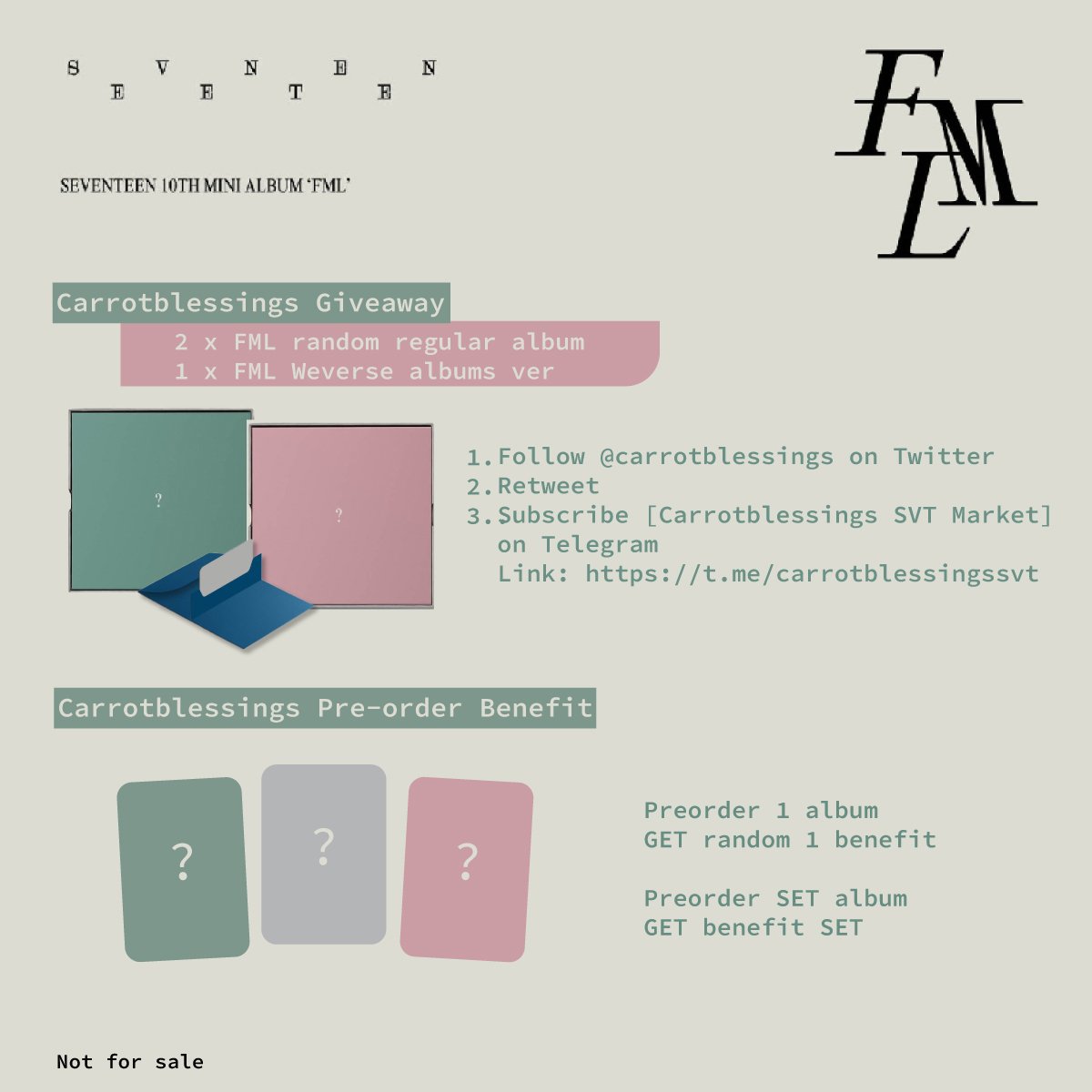 carrotblessings's tweet photo. Carrotblessings GIVEAWAY 🎁
2 winners - 1 random regular FML album
1 winner - 1 FML Weverse albums ver
‼️Rules in image ‼️

💎 Buyers who preorder FML albums from us will receive our limited benefits too 😍

Tele: https://t.co/O2vtSFdkVJ

#pasarseventeen https://t.co/HgVvJe1hNp