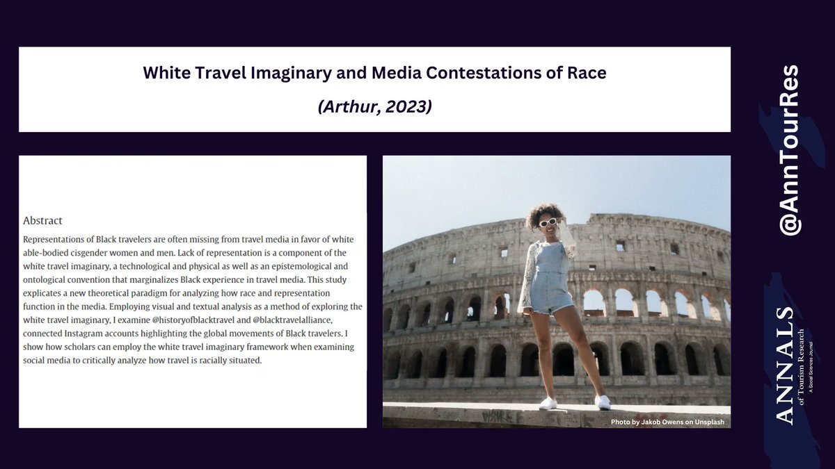 WHITE TRAVEL IMAGINARY AND MEDIA CONTESTATIONS OF RACE

The paper concludes that the #white #travel #imaginary marginalises #Black #travellers in travel media.

FREE LINK: buff.ly/3JUcmWo
DOI: buff.ly/3G47ZXA 

👇 🖼️ 🖼️ 🖼️ 👇