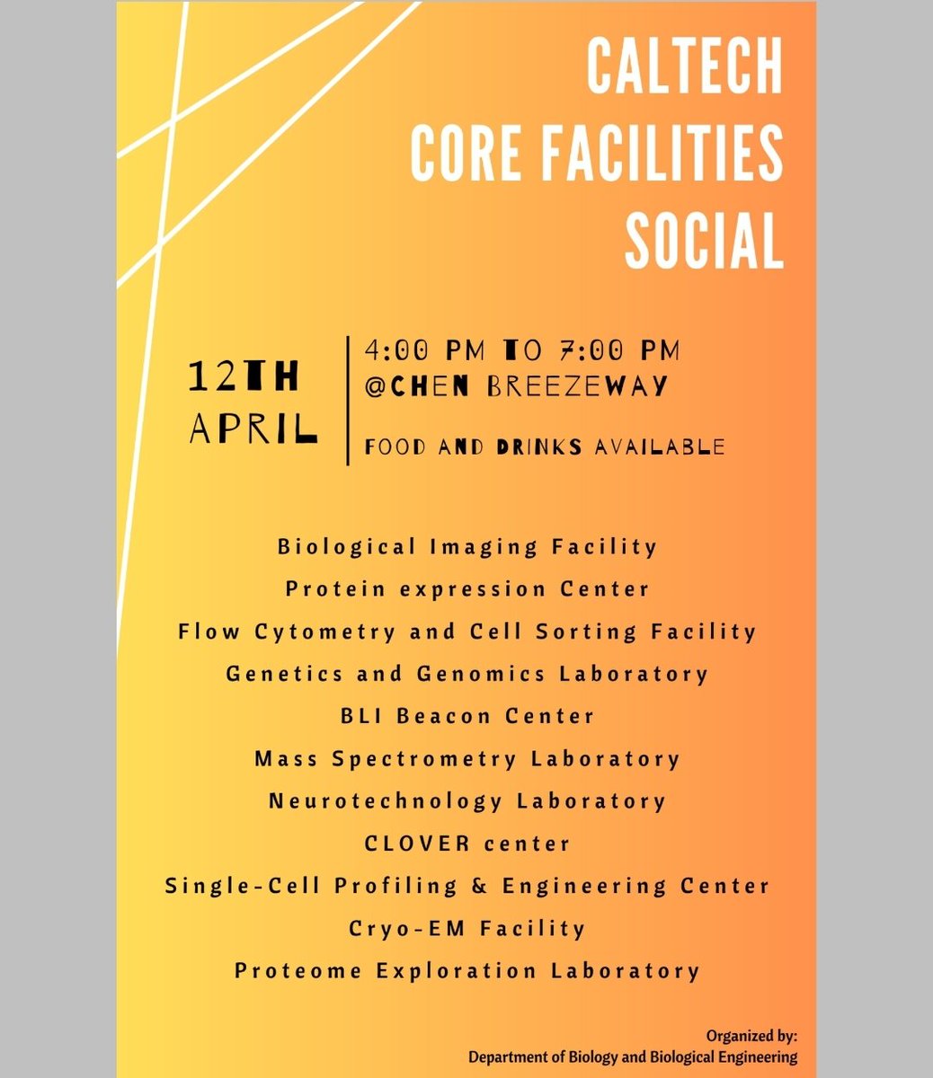 caltechcyto's tweet photo. Come visit us+our poster at the Caltech Core Facilities Social on April 12th, 4pm-7pm at the Chen Breezeway 😊 https://t.co/CS2AjHvIgM