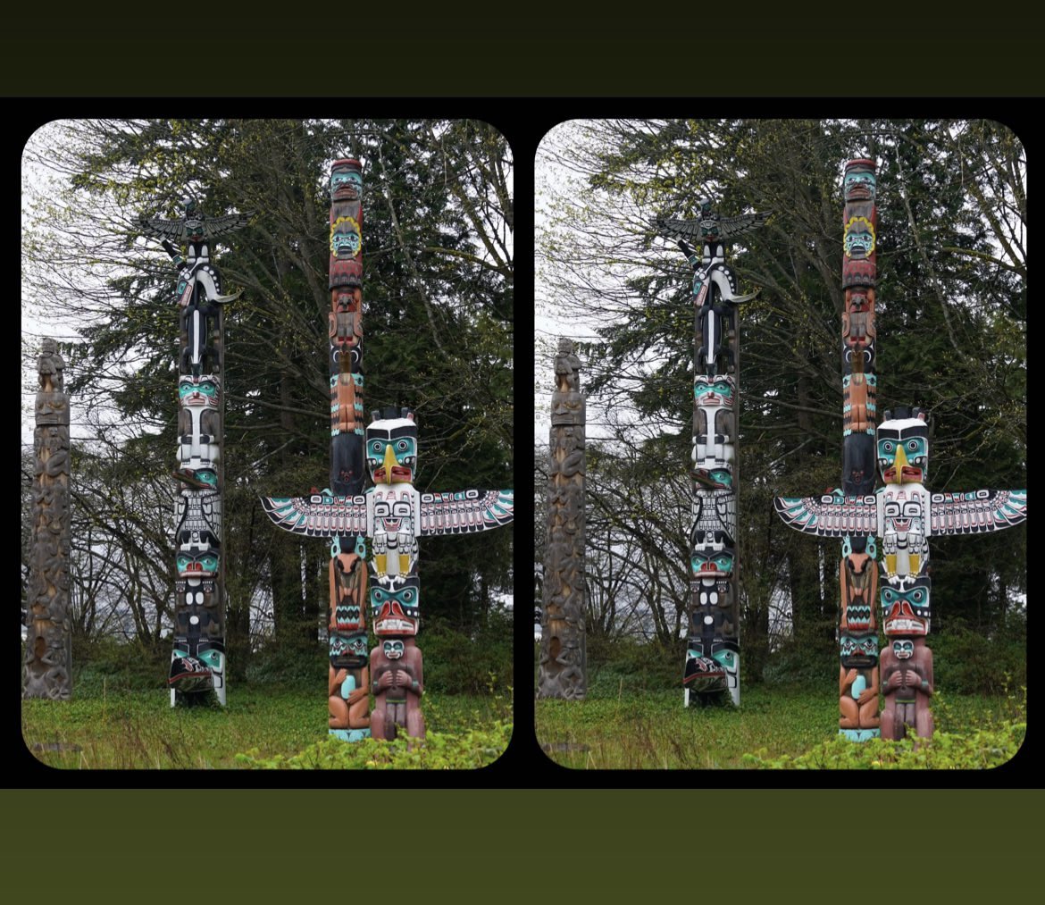Shelley17237731's tweet photo. My other look at Totem poles, Stanley Park Vancouver #stereo #stereoscopy #3dstereo #3dphoto #3dphotography #3dphotographer #totempoles #stanleypark #stanleyparkvancouver #totem #leiapixconverter #leiapix #vancouver #britishcolumbia #canadianstereoscopicview https://t.co/7TLdaGpKUp