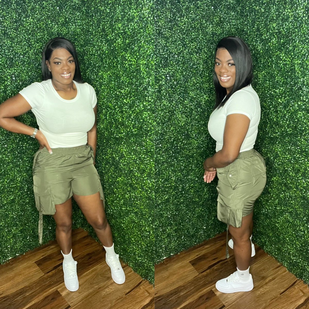 Kay_Everyday's tweet photo. Olive Cargo Shorts
Also Available in Black 
Available in S-M-L
Kay is wearing a medium &amp; is 5'7
For pricing and purchasing, please click the Link in the Bio https://t.co/9sDvsdOH4m