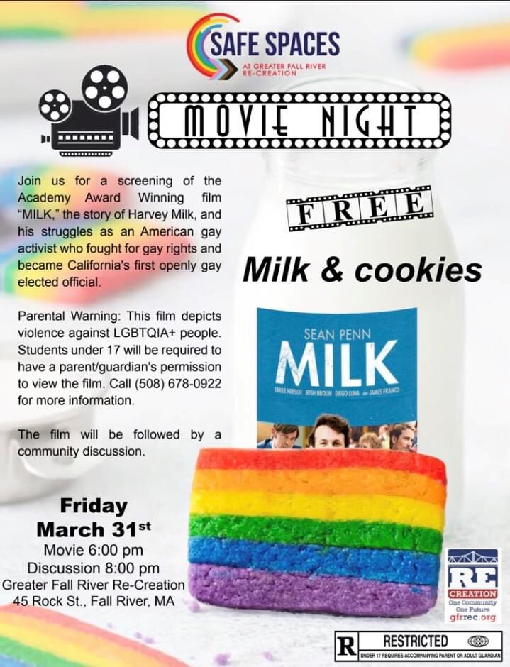 frprideco's tweet photo. Tomorrow, Safe Spaces at @gfrrec will be sponsoring this month's movie feature, MILK @ 6pm. Followed by a community discussion starting around 8pm. 

**PLEASE NOTE: this film is Rated R** 

Individuals under the age of 17 will be required to have parental/guardian's permission. https://t.co/0yk4IbdTK0