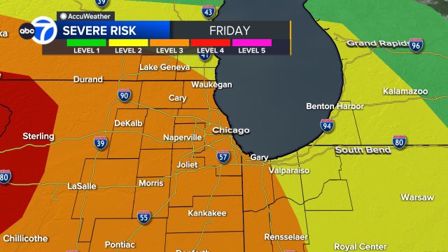 CherylScottWX's tweet photo. Share! We’ve been Upgraded to an ENHANCED Risk (Level 3 of 5) of severe storms across our region Friday.
Strong Storms will develop Friday afternoon. SEVERE TIMING: 3PM - 11PM. THREATS: Destructive Winds, Tornadoes (significant Tornadoes Possible), Large Hail. @ABC7Chicago https://t.co/DWQgVGWWOB