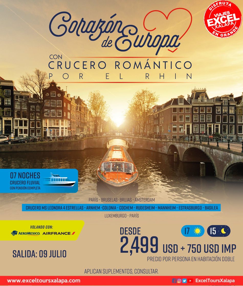 ExcelToursXal's tweet photo. Conoce el Corazón de EUROPA de una manera diferente, abordo de un crucero fluvial.
ÚNICA SALIDA: 09 de Julio 2023
Consulta el itinerario y reserva YA:
https://t.co/5z9EbaETj1
#Viajes #Europa #Verano #Xalapa #Veracruz #Coatepec #ExcelTours https://t.co/KbrcRKGjqA