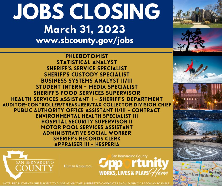 sbcountycareers's tweet photo. There's still time! Apply now for an opportunity to #MakeADifference with #SanBernardinoCounty! #SBCountyJobs #Careers #LiveWorkPlaySBC #governmentjobs #OpportunityWorksHere #Jobs #ApplyToday @ https://t.co/k2hOm7kb6P https://t.co/3CV2P2V2O7