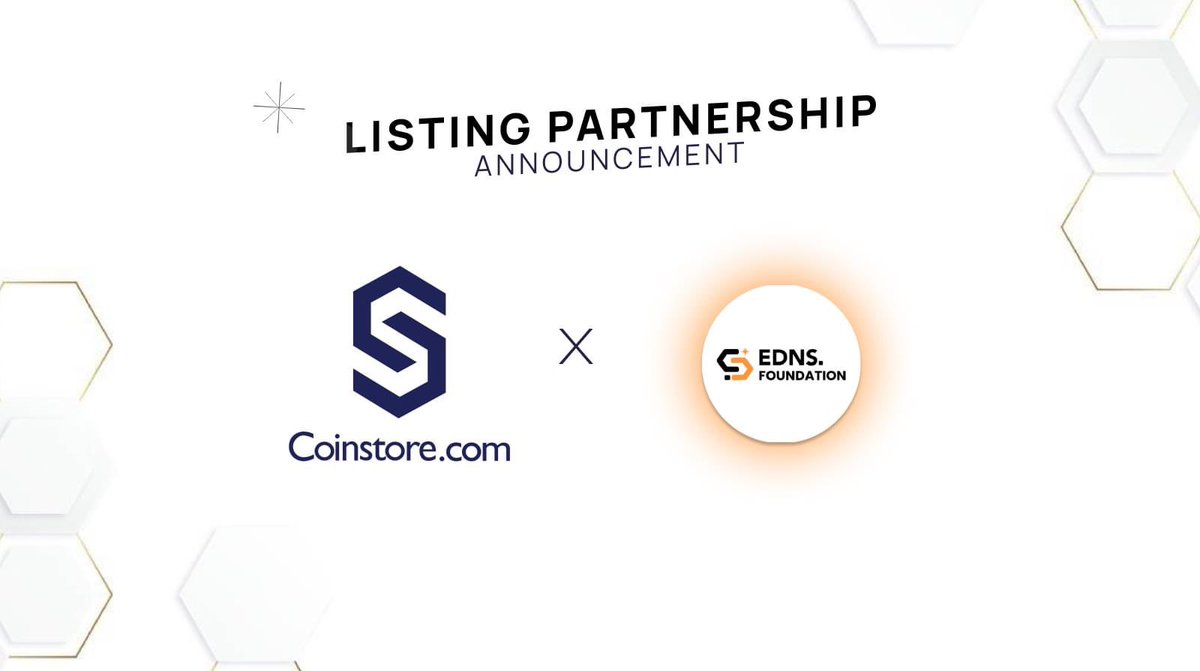 CoinstoreExc's tweet photo. We are delighted to welcome @EDNS_Foundation   as our new listing partner! EDNS is a decentralised name service built on Polygon, which is a side-chain and scaling solution on top of Ethereum, allowing users to translate their machine-byte code to a human-readable name. https://t.co/KZR3WQfoA8