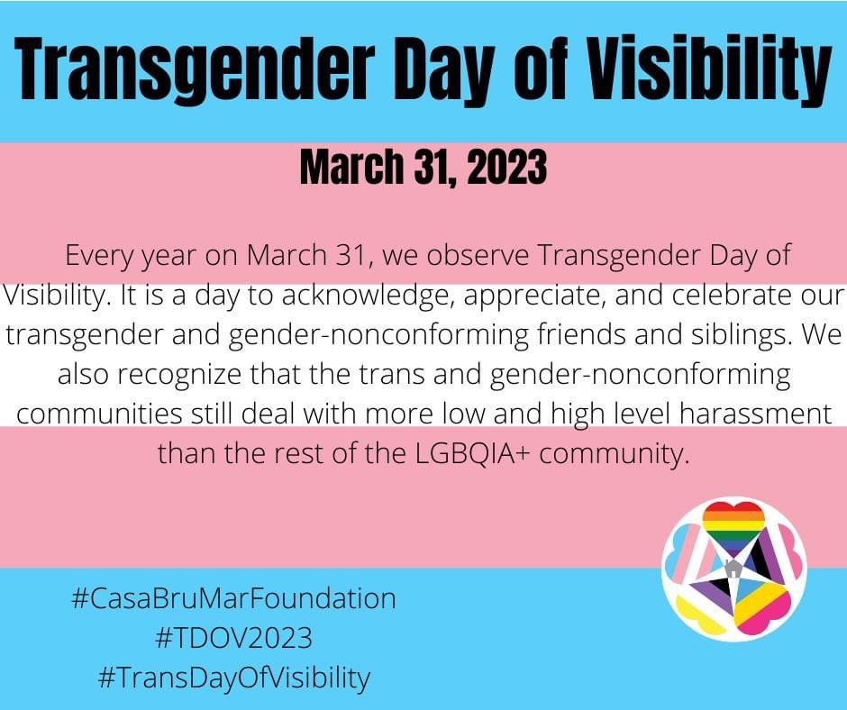 CasaBruMar's tweet photo. It is very important for us now, more than at any time, to see our siblings and niblings on this very special day. Celebrate Transgender Day of Visibility every March 31!

#TDOV 
#tdov2023 
#BeyondPrideMonth
#leadwithlove 
💜🏳️‍🌈🏳️‍⚧️ https://t.co/V17Dsa0GMT