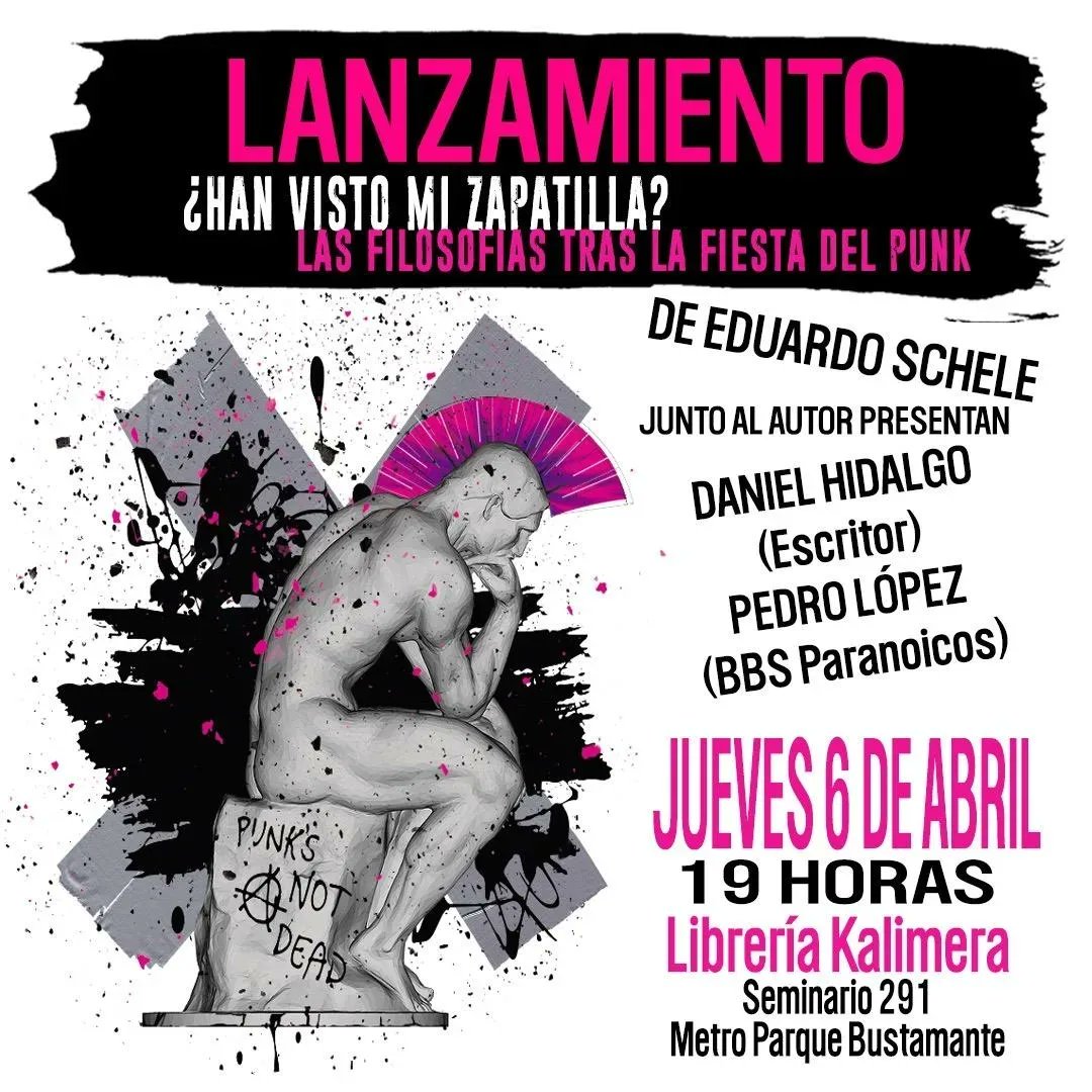 Leyendo a Martillazos (@lam_podcast) on Twitter photo "¿Han visto mi zapatilla? Las filosofías tras la fiesta del punk" de <a href="/stgoandereditor/">Santiago-Ander</a> se lanza la próxima semana en Santiago en la Librería Kalimera, junto a los grandes <a href="/dan_hidalgo/">Daniel Hidalgo</a> y Pedro López de <a href="/bbsparanoicos/">Bbs Paranoicos</a>
🔥🤟🔥🤟🔥
#Filosofia #Punk #Libros #Ensayo "¿Han visto mi zapatilla? Las filosofías tras la fiesta del punk" de <a href="/stgoandereditor/">Santiago-Ander</a> se lanza la próxima semana en Santiago en la Librería Kalimera, junto a los grandes <a href="/dan_hidalgo/">Daniel Hidalgo</a> y Pedro López de <a href="/bbsparanoicos/">Bbs Paranoicos</a>
🔥🤟🔥🤟🔥
#Filosofia #Punk #Libros #Ensayo