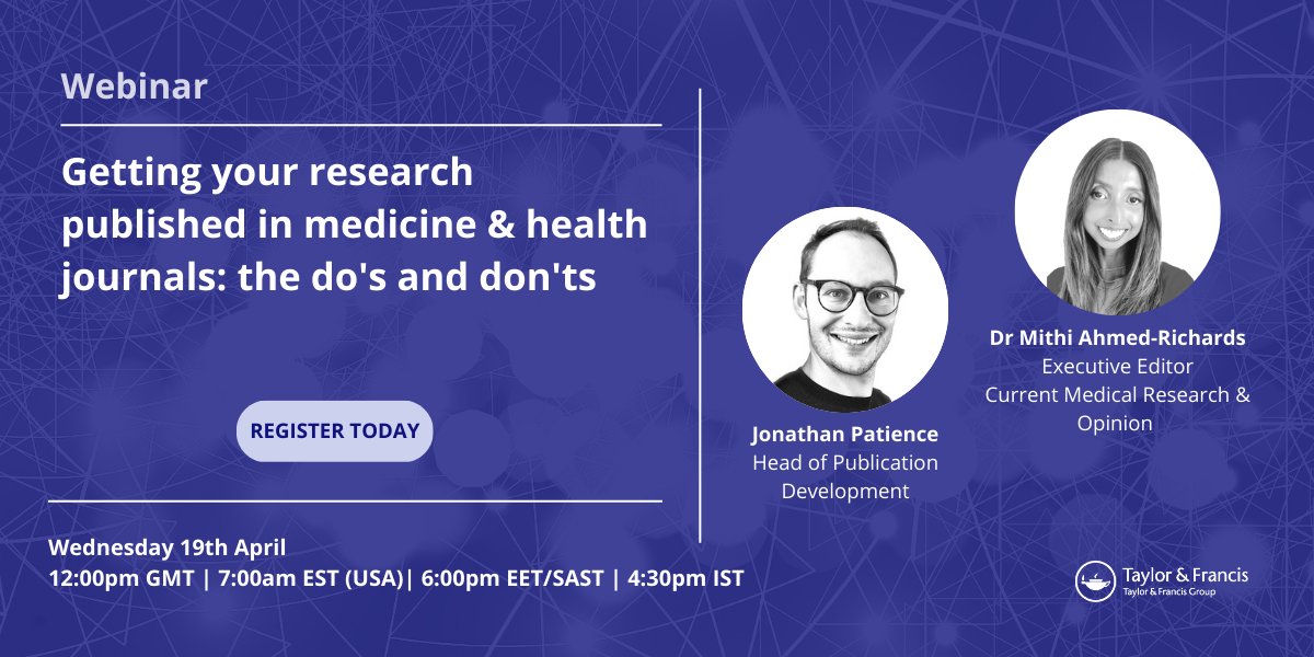 KASoldavin's tweet photo. 💥Register now💥 for this April 19th webinar brought to you by Taylor &amp; Francis. This event is a must if you would like to avoid common publishing pitfalls, while learning how to publish highly impactful research articles. Sign up at https://t.co/UaAH7pSpom 👍 @tandfmedicine https://t.co/nt83DZvVa3