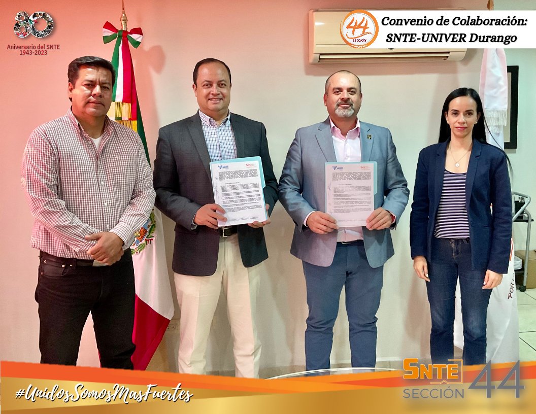 Seccion44SNTE's tweet photo. #SNTESeccion44🟠
#44Durango🦂
#UnidosSomosMasFuertes
👉 Convenio de Colaboración SNTE-UNIVER Durango.
La UNIVER se integra a la dinámica de Convenios de Colaboración que la Sección 44 del SNTE a través de la Secretaría de Asuntos Profesionales está generando para buscar https://t.co/CK6Sizo2i2