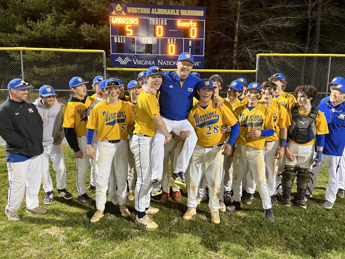 JohnNHarveyIII's tweet photo. ⁦⁦@WAHS_BaseballWA⁩ coach Skip Hudgins notched career win 500 Thursday with an 8-2 win over Goochland ⁦@CvilleVarsity⁩ https://t.co/TWhbXhH1Q7