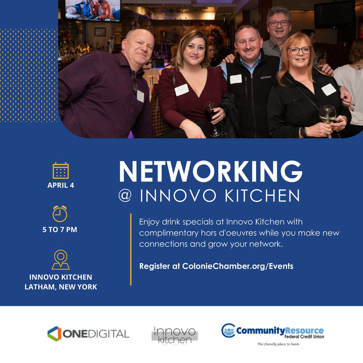 Don't miss our April Networking Event happening next week at Innovo Kitchen! 🌟 Learn more and register at ColonieChamber.org/Events
