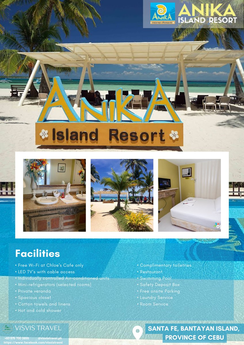 vvtravandtour's tweet photo. Relax and enjoy your summer vacation with Anika Island Resort! Book now at Visvis Travel and experience the beauty of Cebu this summer. #Booknow #ExploreCebu #Cebu #SummerDestination #AnikaIslandResort https://t.co/asK7ySmzsA