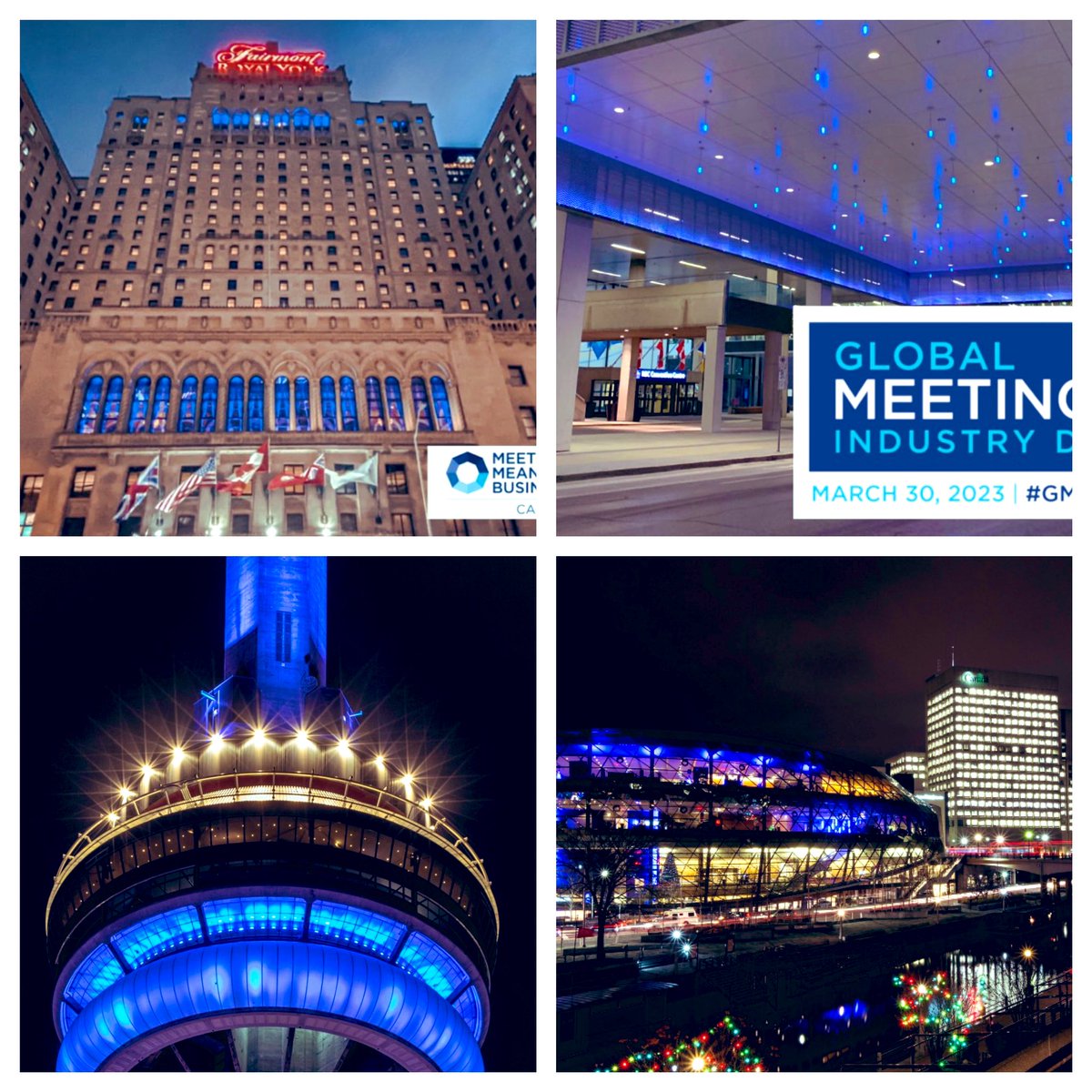 Look up this evening 👀 You’ll see a lot of 🇨🇦 buildings lit up in blue this evening for #GMID2023 💙 Doesn’t seem like much but this is the result of years of advocating for our industry & the importance we bring to local & federal economies #MeetingsMatter #MeetingsMeanBusiness