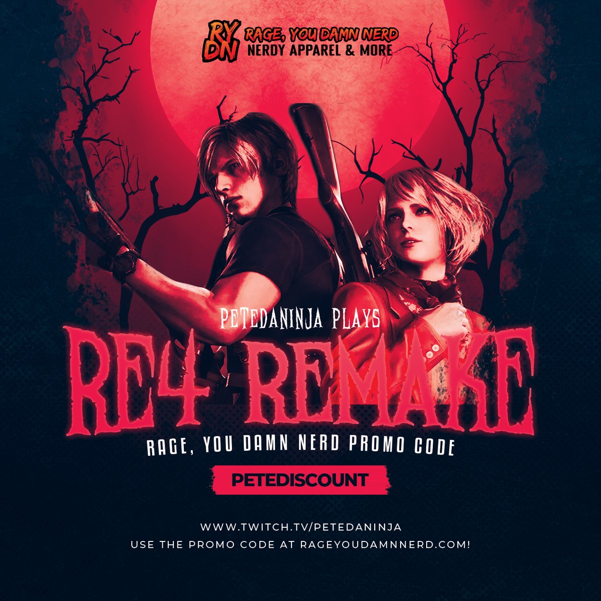 our friend <a href="/Pete_Da_Ninja/">Pito-Kun</a> is live on twitch playing RE4 remake! Check him out, he's got a discount code for the store 😁twitch.tv/petedaninja #residentevil #re4 #streamers