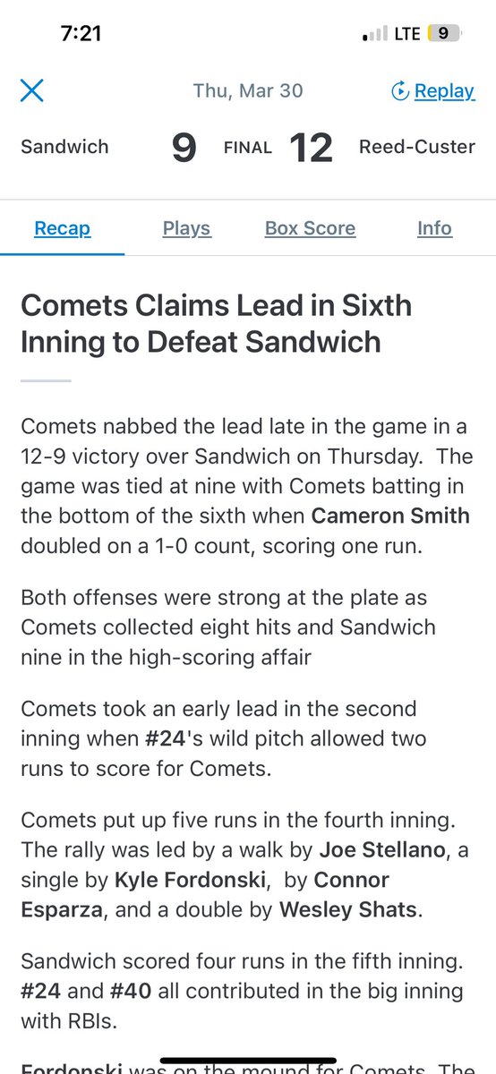 CameronSmith372's tweet photo. Win against Sandwich today. Had a double at the plate to put us in the lead. @RhinoBaseball @CoachEvansRC  @FlatgroundBats @BUncommitted https://t.co/Q0VyaMhH2E