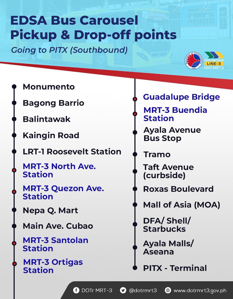 dotrmrt3's tweet photo. MAHALAGANG PAALALA:
Mananatiling accessible ang MRT-3 stations na malapit sa pick-up at drop-off points ng EDSA Bus Carousel sa Holy Week upang madaanan ng mga pasahero.
https://t.co/sJAFybMDDI
#DOTrPH 🇵🇭
#DOTrMRT3
#SulongMRT3 https://t.co/o0rMIzVwnc