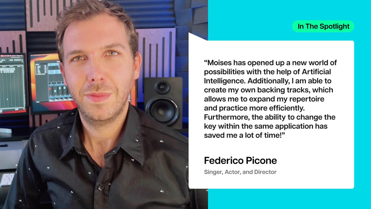 moises_ai's tweet image. In the Spotlight today is Federico, who's taken his singing to new heights with Moises' AI-powered music tech. Our personalized backing tracks and key-changing capabilities help musicians expand their repertoire &amp;amp; practice more efficiently. #MoisesAI. bit.ly/3JYgzbA