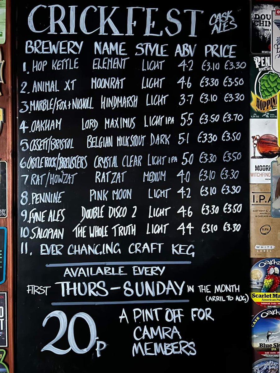 the return of this years first CRICKFEST starting Thursday 6th April - Sunday 9th  all the beers are one of specials, collaboration , seasonal beers we’ve never add any of theses beauties before
