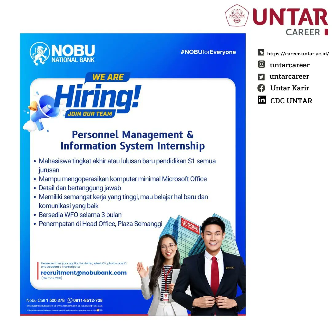 untarcareer's tweet photo. [INFO LOWONGAN MAGANG TERBARU DARI PT Nationalnobu Bank]

#untarcareer
#infomagang
#lowonganmagangterbaru
#magangupdate https://t.co/W10r4QbjVI