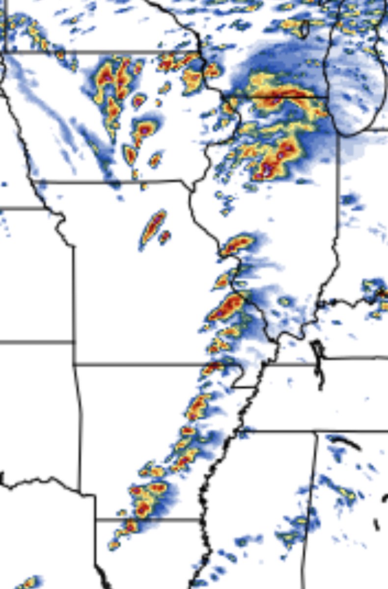 ReedTimmerUSA's tweet photo. Very concerning short-range forecast models showing a #tornado outbreak across 9 states on Friday afternoon from Iowa through Arkansas including major metro areas like Des Moines, Davenport, Peoria, Springfield, Little Rock, Memphis, St Louis! Stay tuned to severe weather watches and warnings