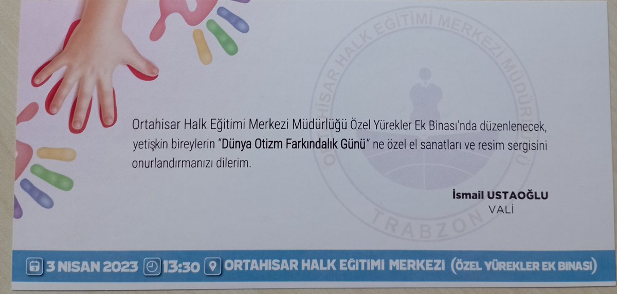 ortahisarhem's tweet photo. Dünya Otizm Farkındalık Günü etkinliğimize davetlisiniz. @orhangenc2023 @cemilkarakas3 @EvrenGrms @hbfettahoglu @mebhbogm @tcmeb https://t.co/kgFbYeGQU7