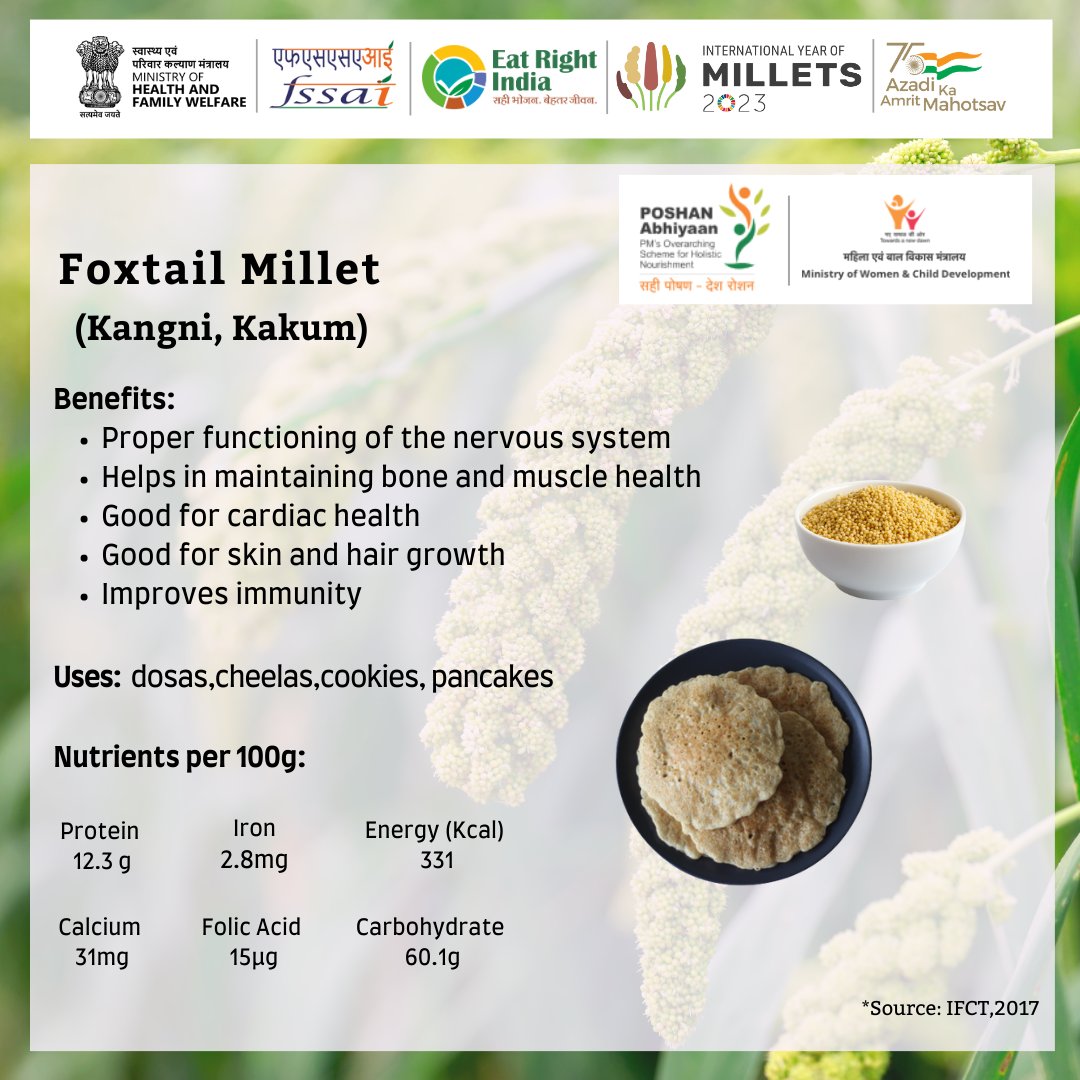 FSSAI on Twitter "Foxtail Millet is good for cardiac health, skin