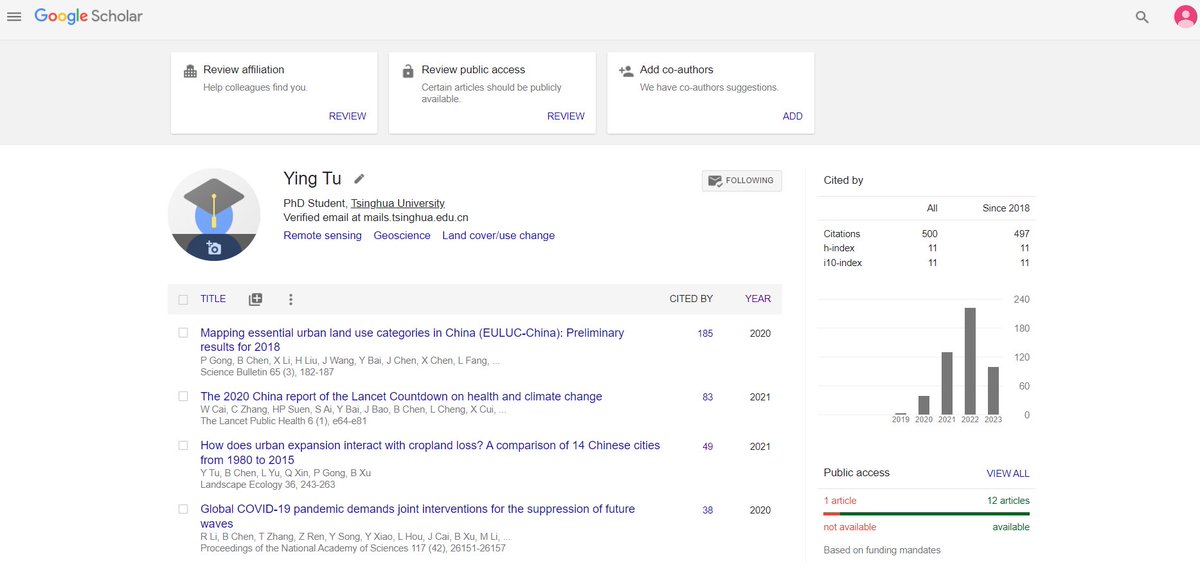 Small milestone achieved: 500 citations in total on Google Scholar. Keep going💪