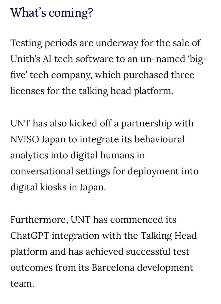 LithiumLover2's tweet image. $UNT - Untih.AI
UNT_ASX
#Unith #AI #Talkingheads 
MC = $28m
SP = 3.2 cents 
Right space right time IMO 👍
