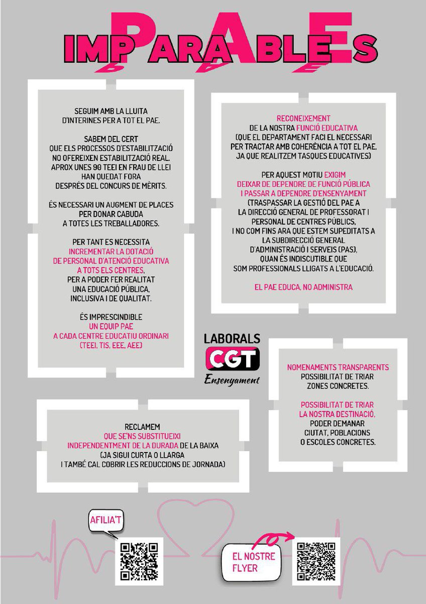 CgtLaborals's tweet photo. Perquè seguim amb la lluita, perquè som #ImPArablEs, perquè som #Imprescindibles. 
 
Perquè som el sindicat que creu en la lluita i en les mobilitzacions, el 25 d'Abril vota @CgtLaborals. ✊

#SomPAE https://t.co/naSsbqGVmt