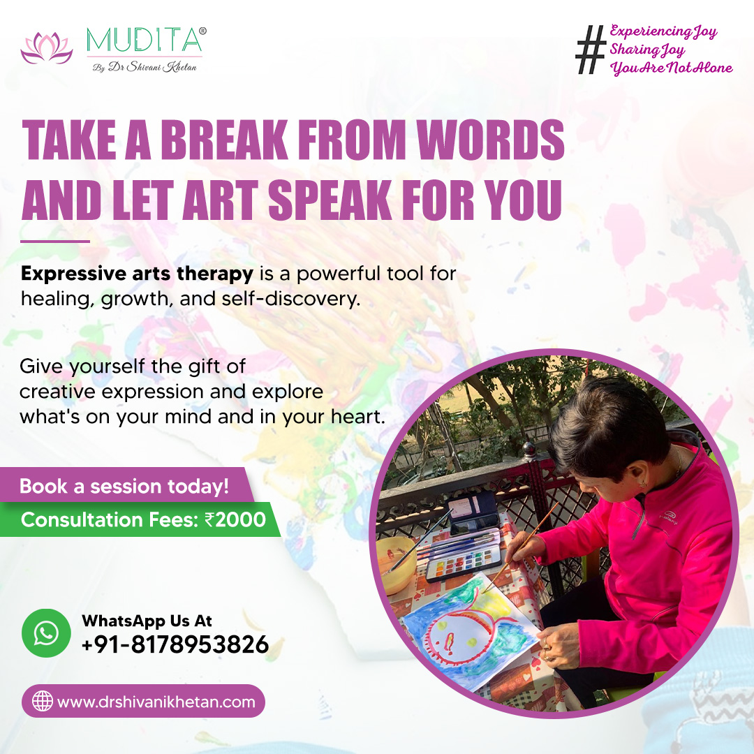 Book a session today and give yourself the gift of self-expression! WhatsApp Us At +91-8178953826 

#expressiveartstherapy #selfdiscovery #healingjourney #arttherapy #expressyourself #expressivearts #wellness #drshivanikhetan #mudita #experiencingjoy #sharingjoy #youarenotalone